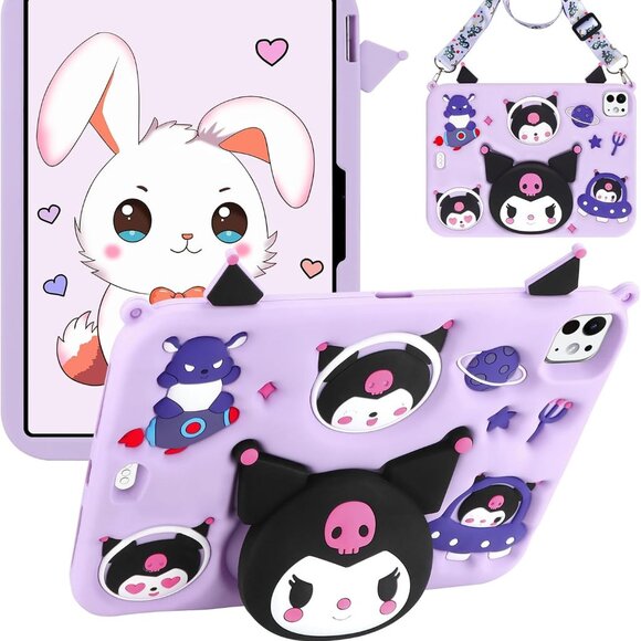 NEW KUROMI IPAD Pro 11" Silicone CASE Strap, stand PURPLE CUTE NWT - Picture 1 of 4